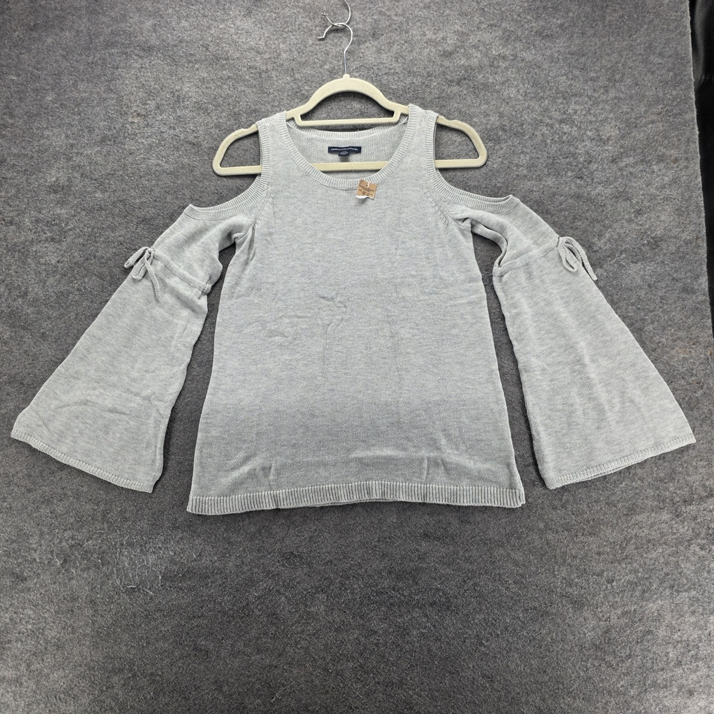 American Eagle Sweater Pullover Womens S Gray Cold Shoulder Bell Sleeve Knit
